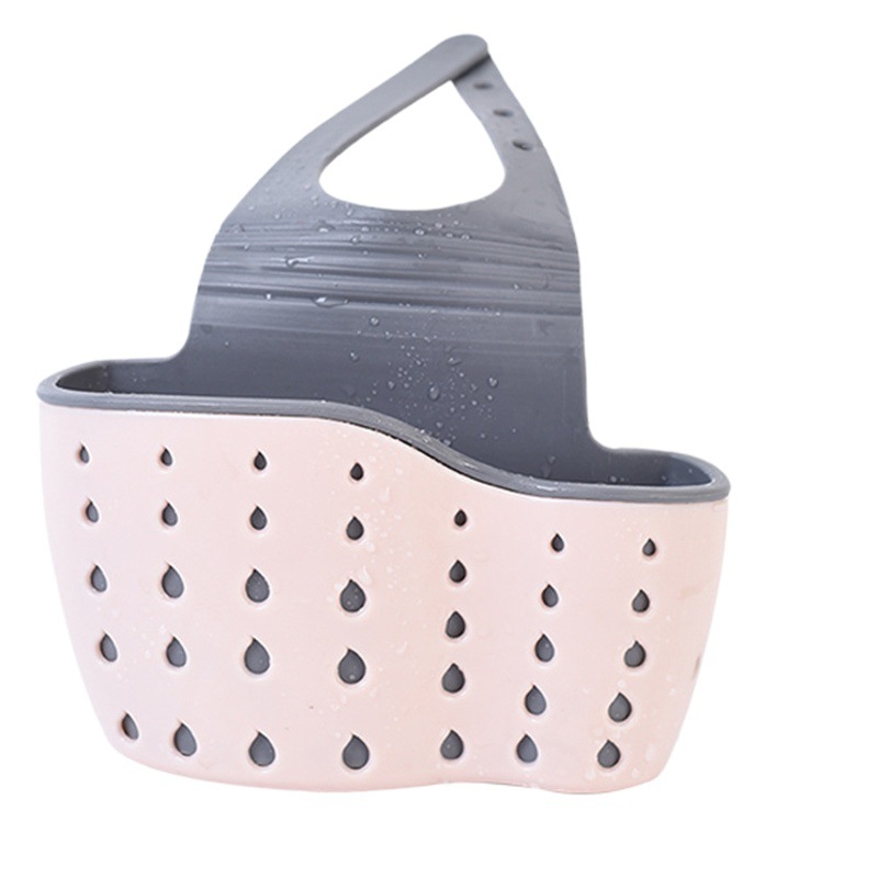Bolsa colgante de drenaje de fregadero, estante de almacenamiento de cocina ajustable con botón a presión, esponja de grifo, canasta colgante de doble drenaje