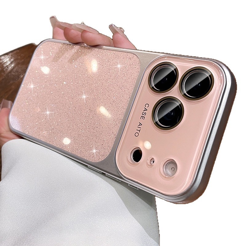Nuevo gran ventana de verano polvo brillante para Apple 17PROMAX caso de teléfono iPhone 16 botón de silicona a prueba de caídas