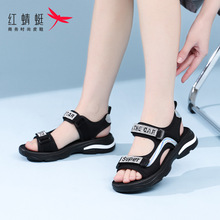 红蜻蜓女鞋运动凉鞋女2024新款夏季百搭厚底增高休闲魔术贴沙滩鞋