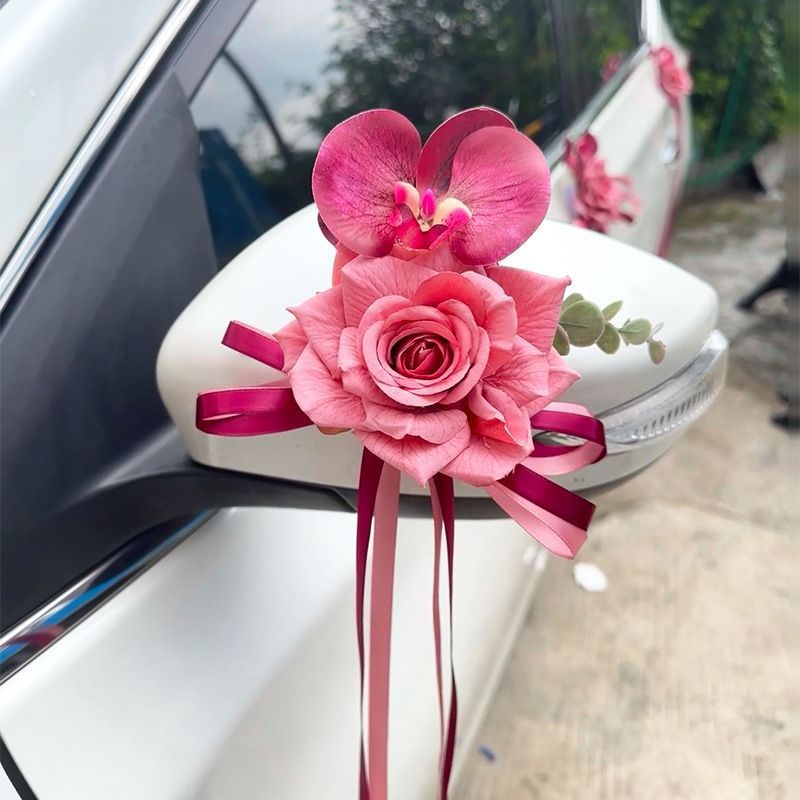 结婚婚车车门后视镜仿真花蝴蝶兰车把手布置楼梯装饰花婚庆套装|undefined