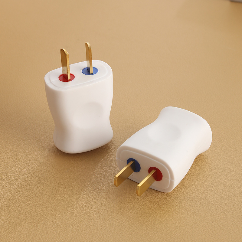 全新阻燃纯白公插头转动升降接线结构二插纯铜插脚厂家供应插只