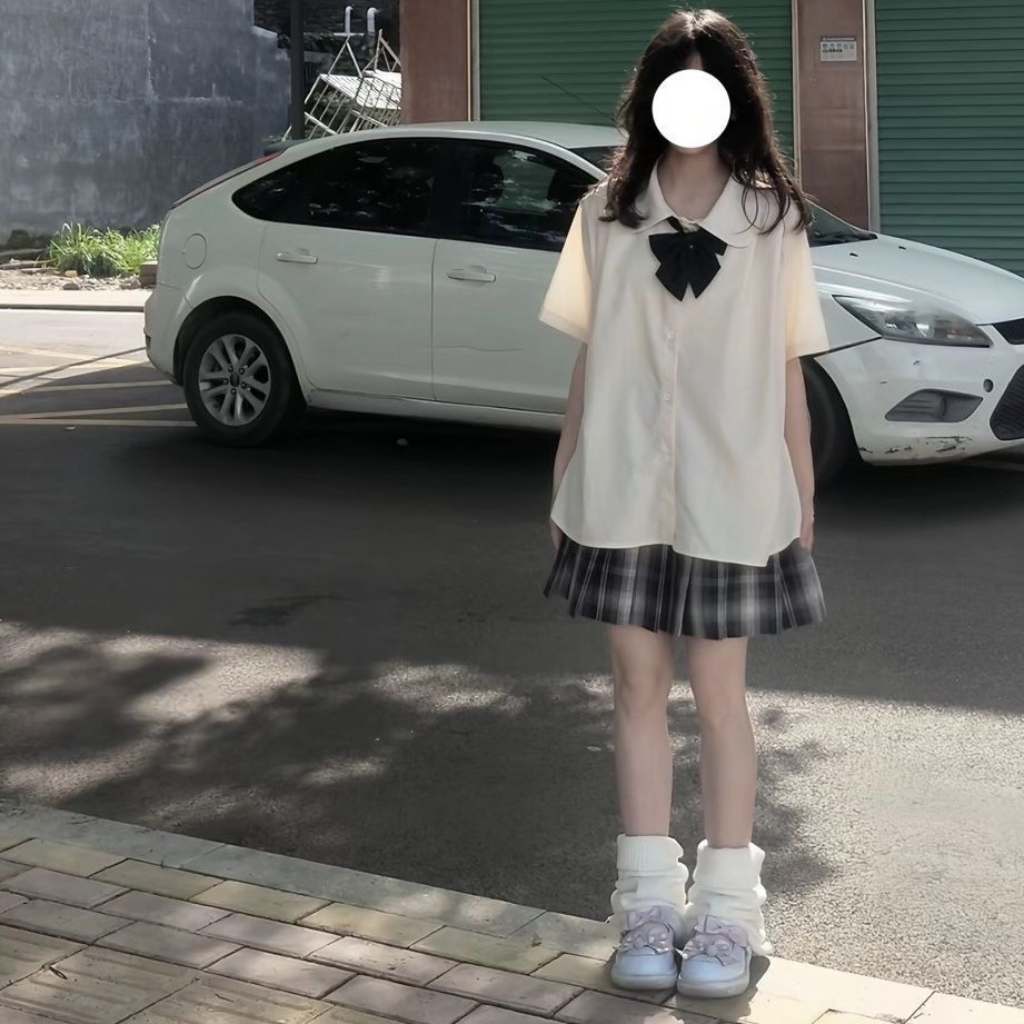 夏季日系jk制服衬衫学院风女学生可爱娃娃领日制校供百褶裙两件套