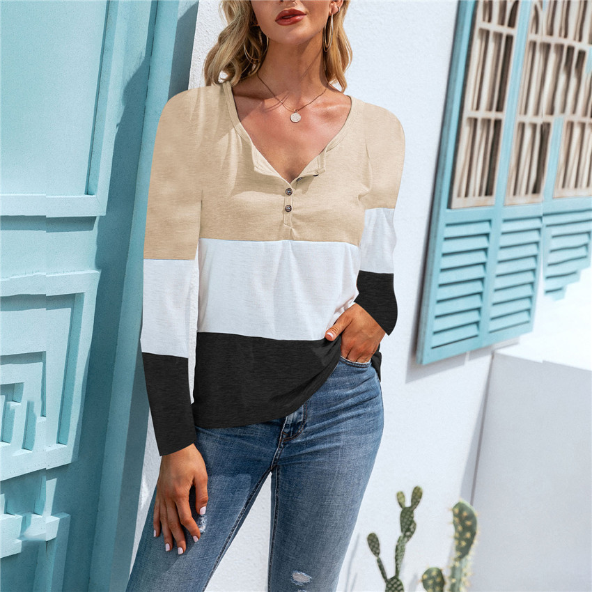 New Autumn And Winter Long-sleeved Colorblock Stitching Top