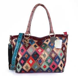 包包女欧美外贸女包羊皮拼色单肩斜挎包包一件代发大容量托特包