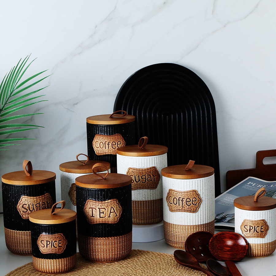 Ceramic Sealed Storage Jar, Creative Retro Coffee Jar, Household Bean Dry Food Storage Jar, Dust-Proof and Moisture-Proof Packaging