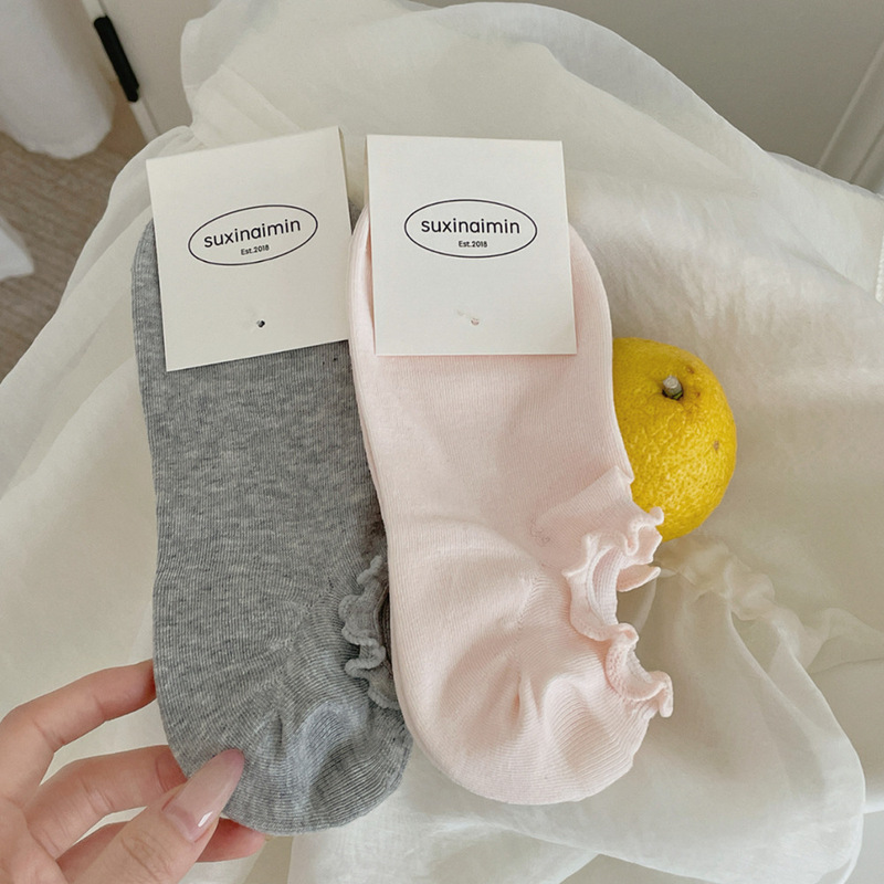 Suxinaimin Women's Socks for Spring and Summer, Korean Style, Ins-Style Ruffled Edge Boat Socks, Non-Slip, Seamless Invisible Cotton Socks Suxinaimin Women's Socks for Spring and Summer, Korean Style, Ins-Style Ruffled Edge Boat Socks, Non-Slip, Seamless Invisible Cotton Socks