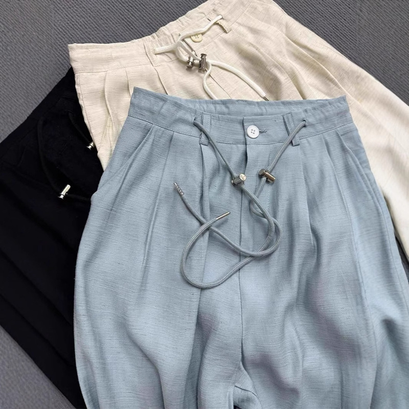 Chao burst recommend! Blue Linen Wide-leg Pants Pear-shaped Body Slimming Lightweight Breathable Thin Wide-leg Pants for Summer Chao burst recommend! Blue Linen Wide-leg Pants Pear-shaped Body Slimming Lightweight Breathable Thin Wide-leg Pants for Summer