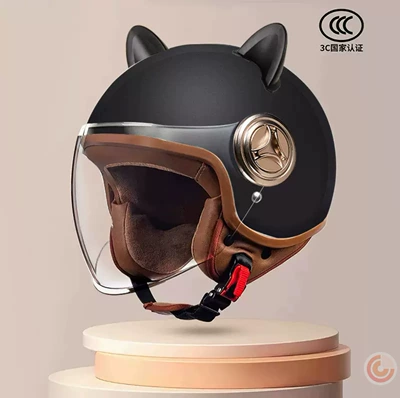 Vehicle Helmet for Men and Women, Motosiklet kaskı (dəbilqə) - 801-new-national-standard-class-a-3c-certification-matte-black-long-mirror-black-rabbit-ears-free-size