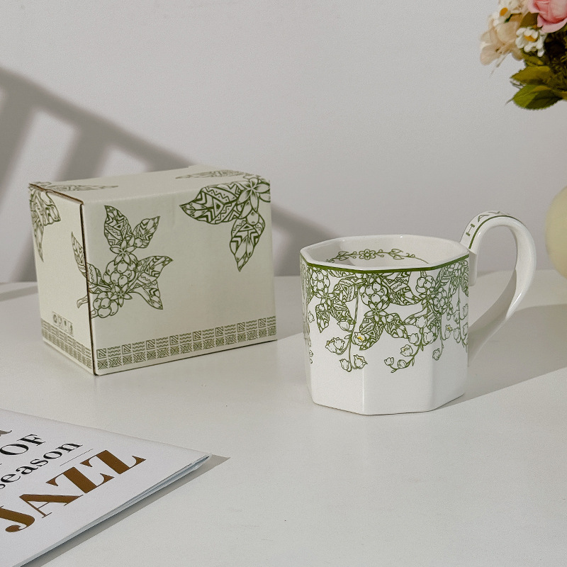 Taza de Café y Plato de Postre de Cerámica de Estilo Retro Original de Diseño Colaborativo de Fabricante 2025, con Diseño de Acuarela Moderno