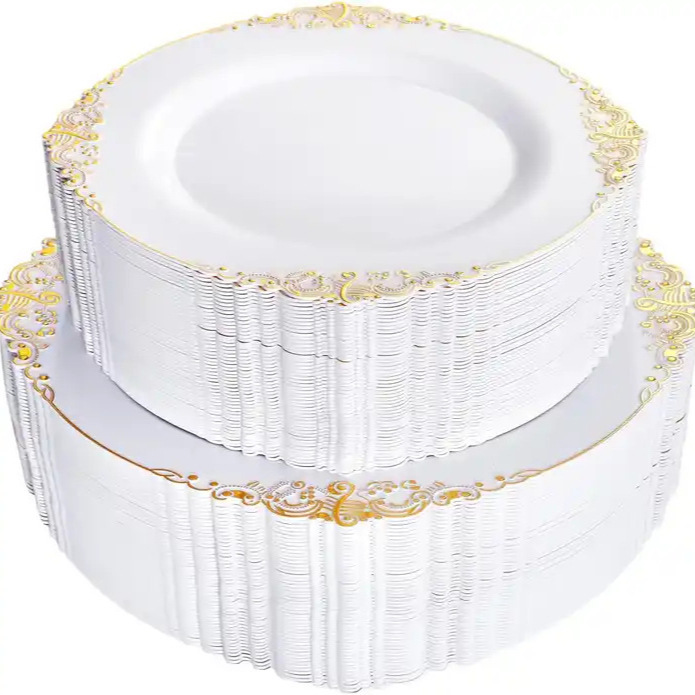 Embossed European-Style Plastic Plate Western Steak Plate Hot Gold Transparent Retro European-Style Tableware Event Party Party Embossed European-Style Plastic Plate Western Steak Plate Hot Gold Transparent Retro European-Style Tableware Event Party Party