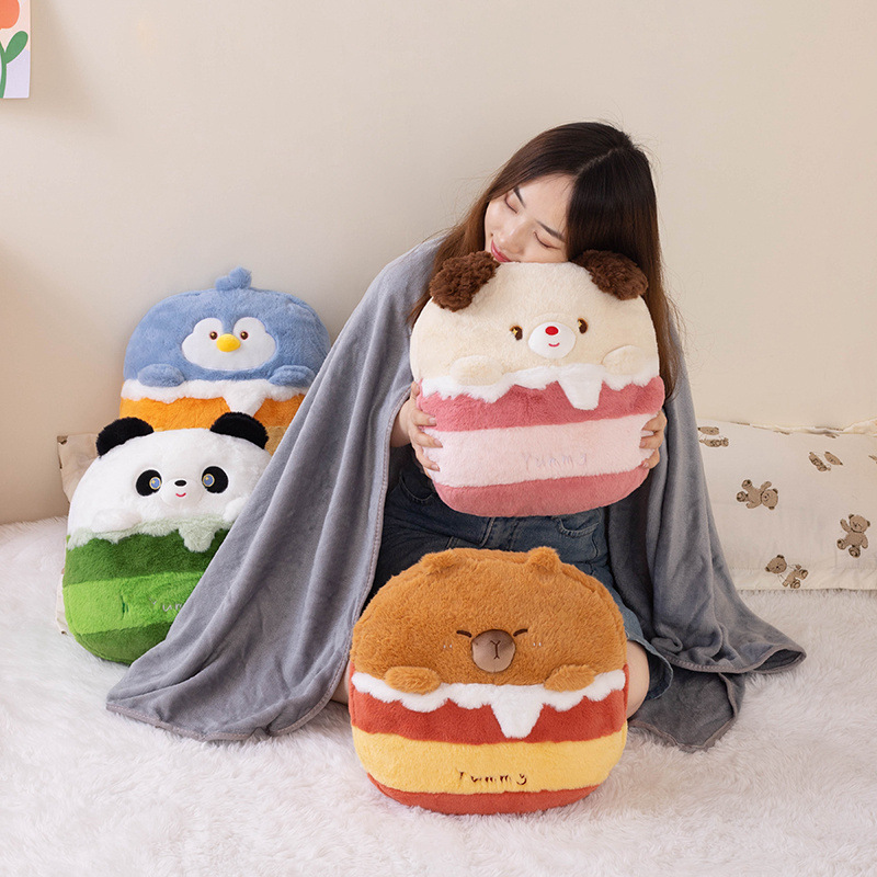 만화 시뮬레이션 팬더 카피 바라 펭귄 강아지 동물 투인원 베개 담요 사무실 낮잠 에어컨 담요