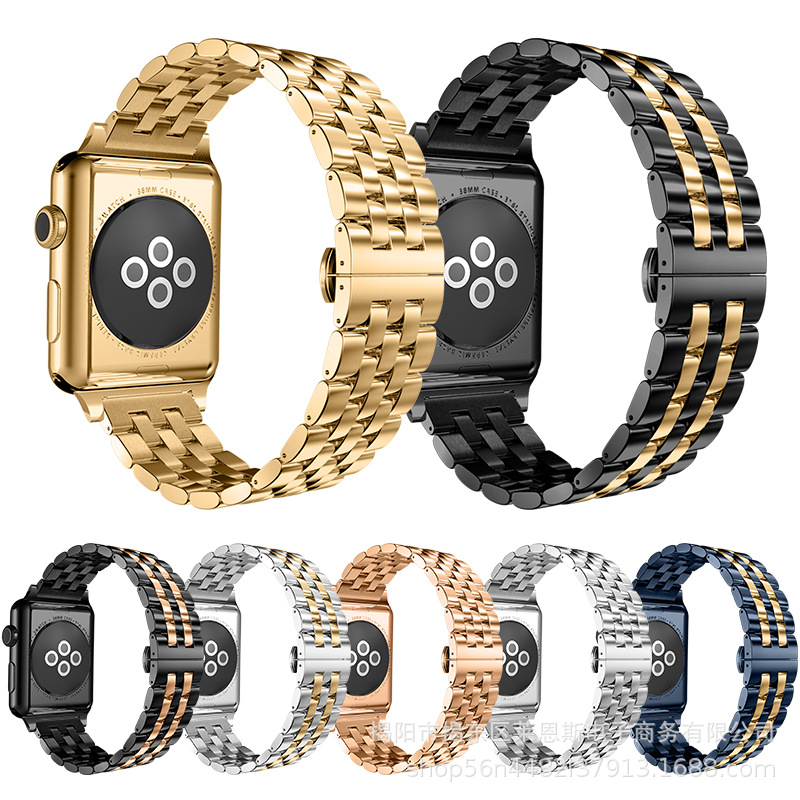 Aplicable a Apple Watch Samsung S1 Huawei nueva correa de reloj inteligente de acero inoxidable de metal de cinco cuentas