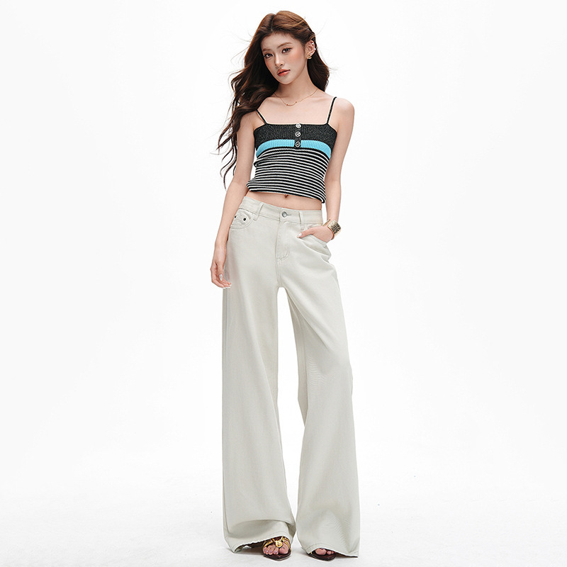 New Style Flap Pocket Effortless Fit Old Money Style Mist Gray Straight-Leg Pants Loose Slimming Versatile Jeans Long Pants