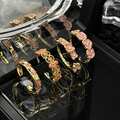 法式氣質鏤空花朵滴釉開口戒指金屬女孩小眾復古貓爪簡約氣質指環