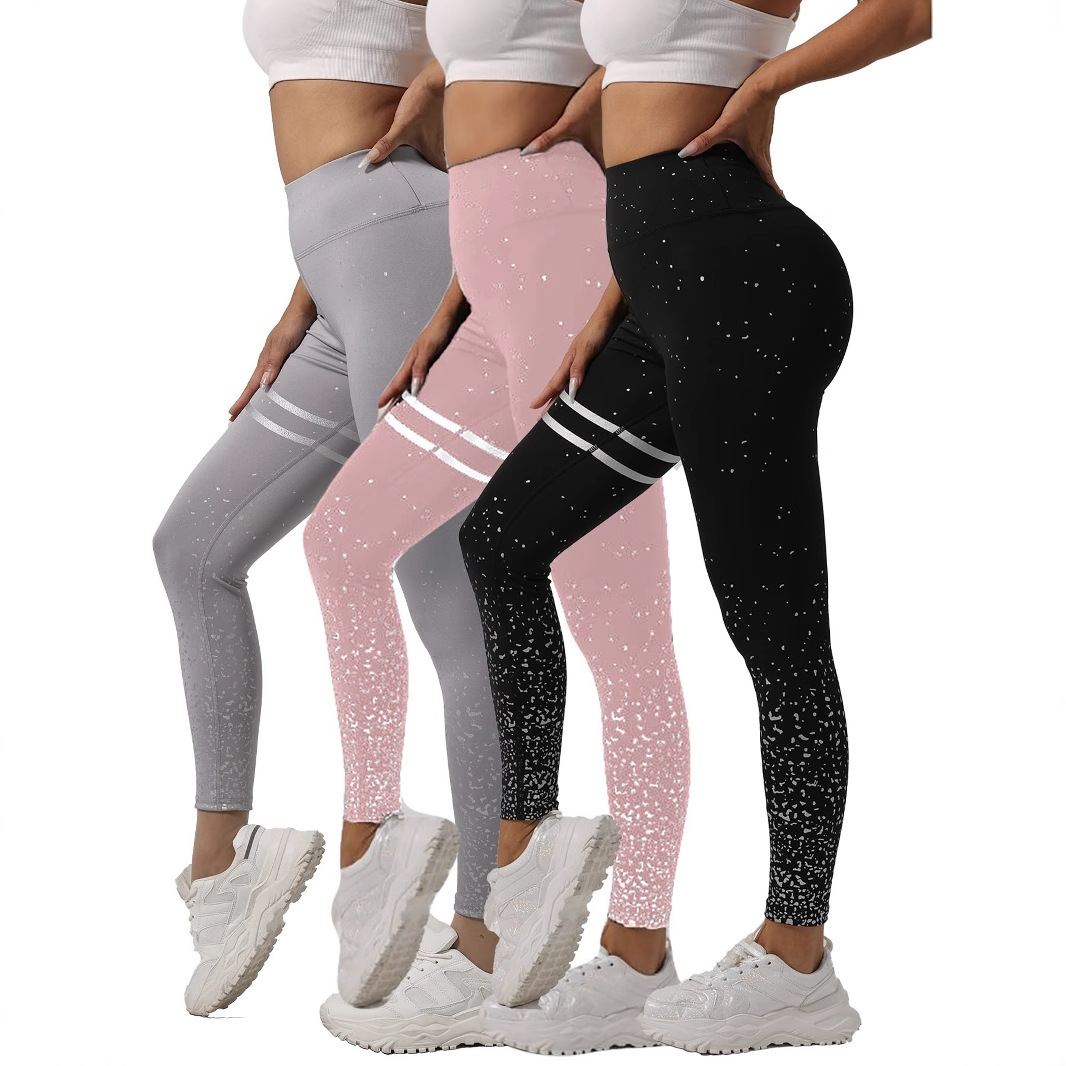 Amazon Bronzing Printed Yoga Pants Fitness Butt Lifting High Waist Sports Leggings for Women (Gray with XXL Sizes)