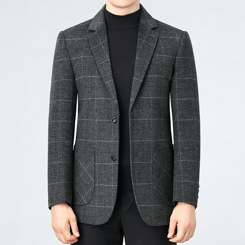 双面羊毛呢西装男秋冬季单件男装毛呢西服中年爸爸装商务休闲单西