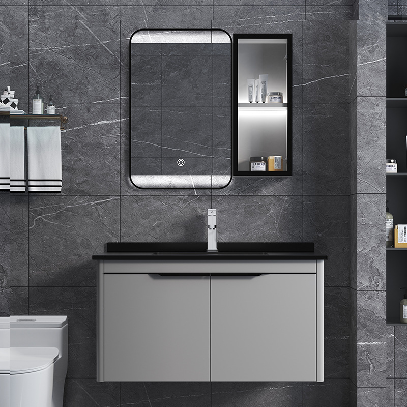 Moderno minimalista espacio de baño de aluminio gabinete combinación traje de baño de aleación de aluminio lavabo lado gabinete inteligente