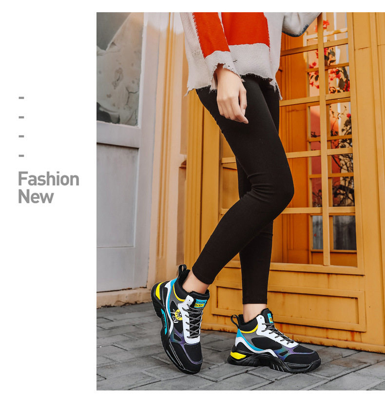 Giày sneaker cao cổ phối màu, lót nhung giữ ấm, đế cao su, dây buộc — 9013 Mẫu giày đơn Bai Lanyue, 9013 mẫu giày đơn màu đen và vàng, 9013 mẫu giày đơn màu đen xám, 9013-1 cộng với nhung trắng đen xám chi tiết 22