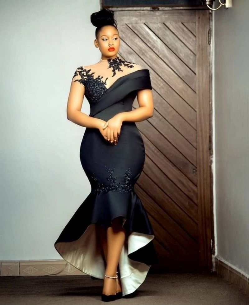 2021 New Women's Long Dress, European and American Internet Celebrity Style, Sexy Bodycon Gown, Black Mermaid Long Dress