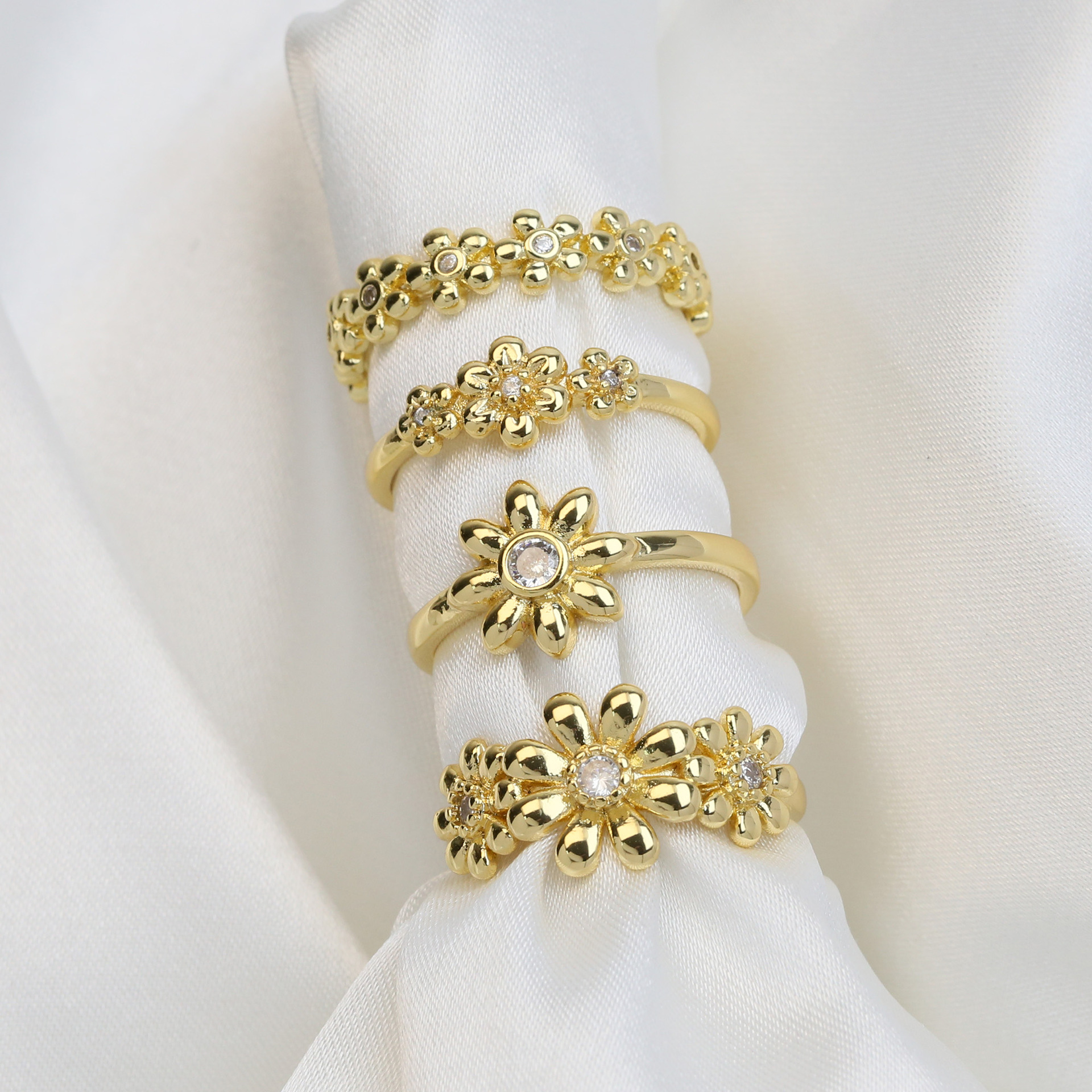 Holiday, Daily Occasion Brass Material Brass Plating Flower Daisy Open Rings