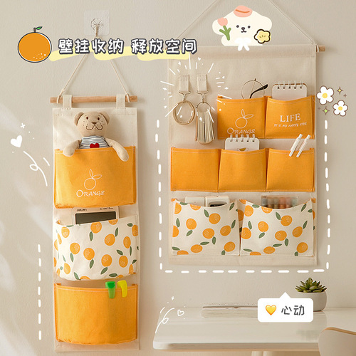 Fabric wall hanging storage bag bedside wall wall hanging mobile phone storage pocket dormitory wall hanging artifact D