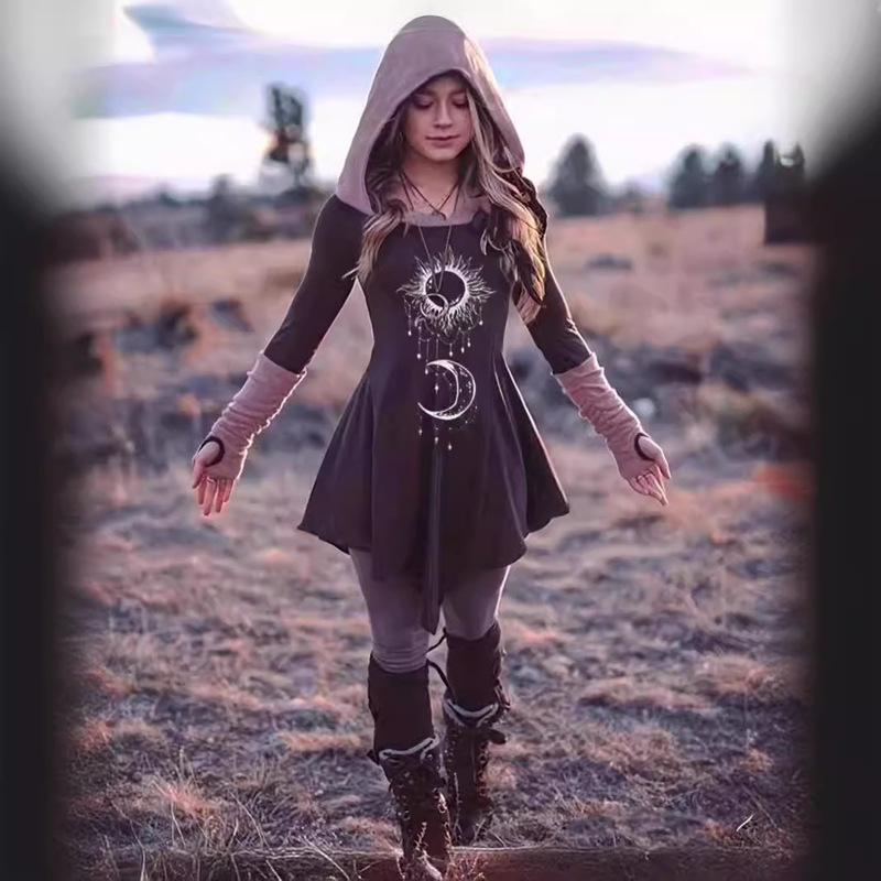 Gothic dress hooded women's retro personality dress