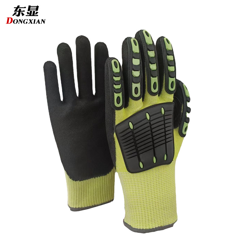Guantes de protección laboral amarillos fluorescentes de nivel 5 resistentes a cortes Guantes de nitrilo antideslizantes resistentes al desgaste Super Factory Custom Cross-border. image 7