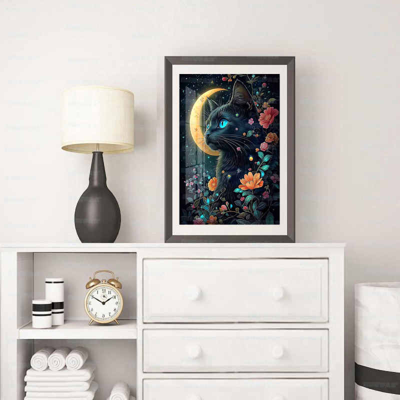 Mona Lisa real bordado negro gatos adorables gatos curados sala de estar decoración de entrada colgar pintura bordada a mano