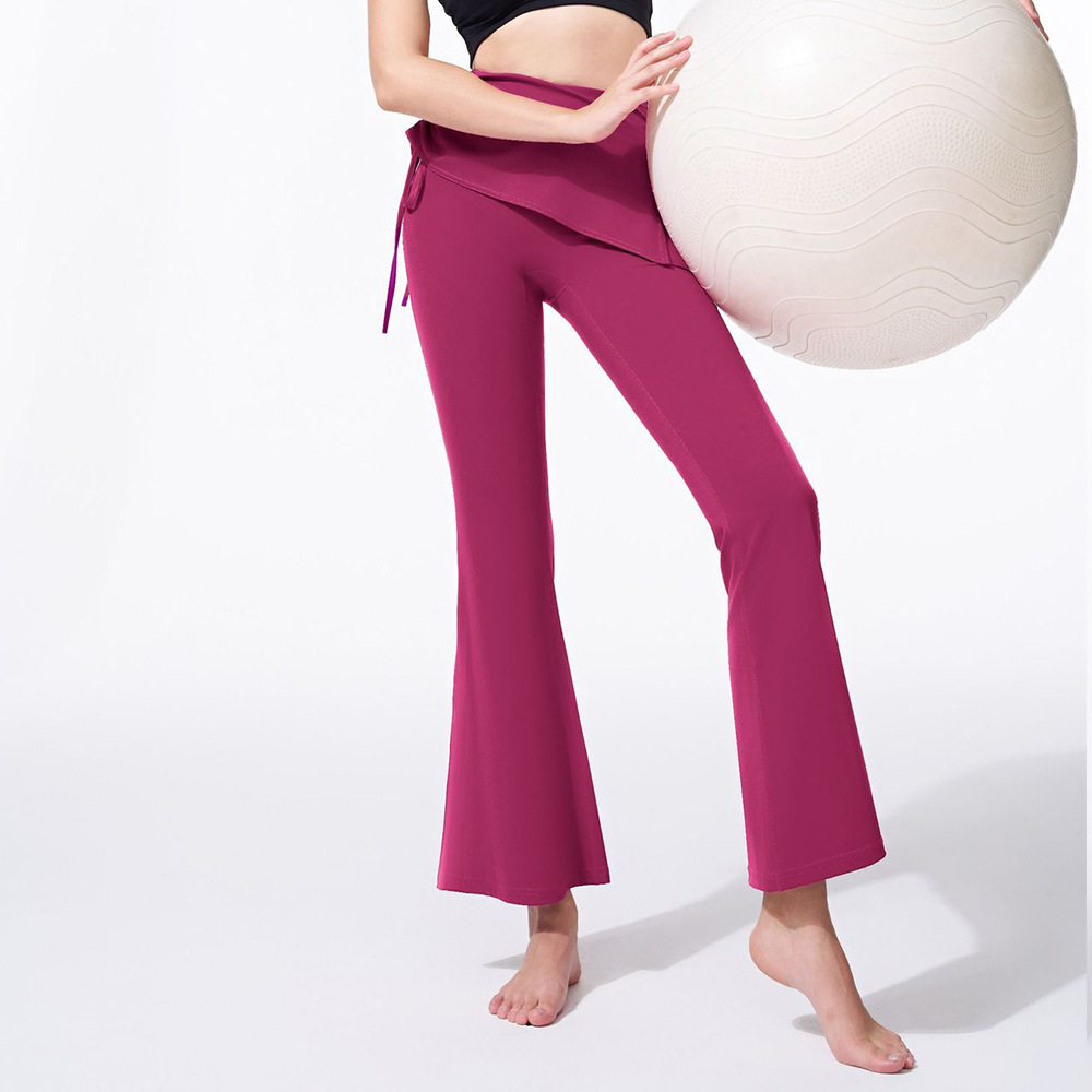 Pantalones de ropa de yoga nude estilo de primavera y verano para mujer con falda, cintura alta ajustada, cadera, estiramiento, ropa deportiva de secado rápido, pantalones