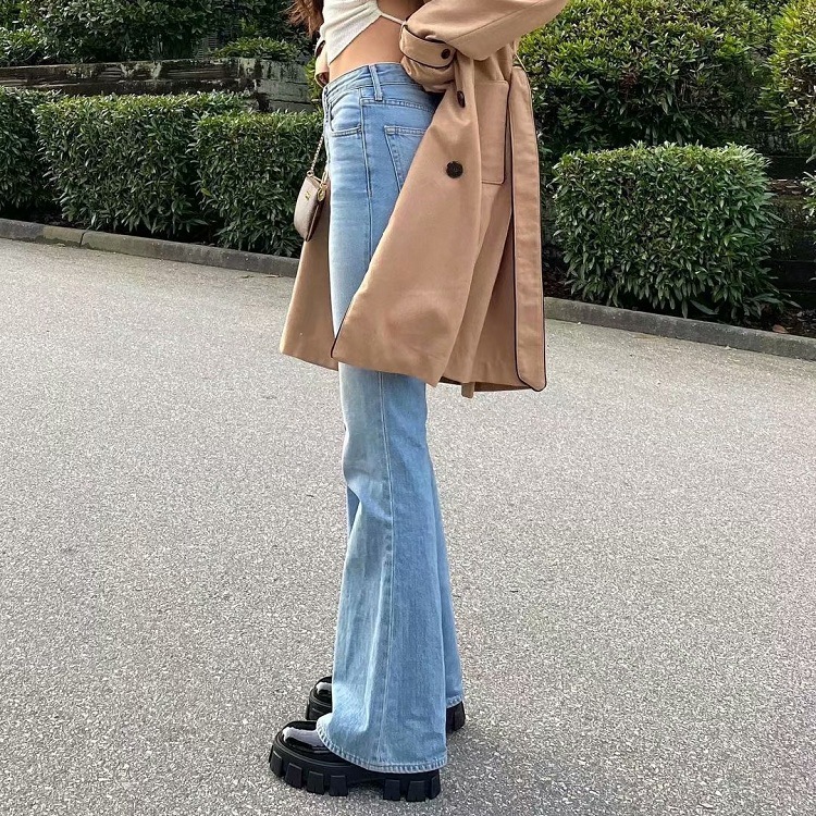 YPFF Spring New High Waist Micro-pull Jeans Women's Trousers Wide Legs Slim Look High Elastic Flared Pants Floor Trousers