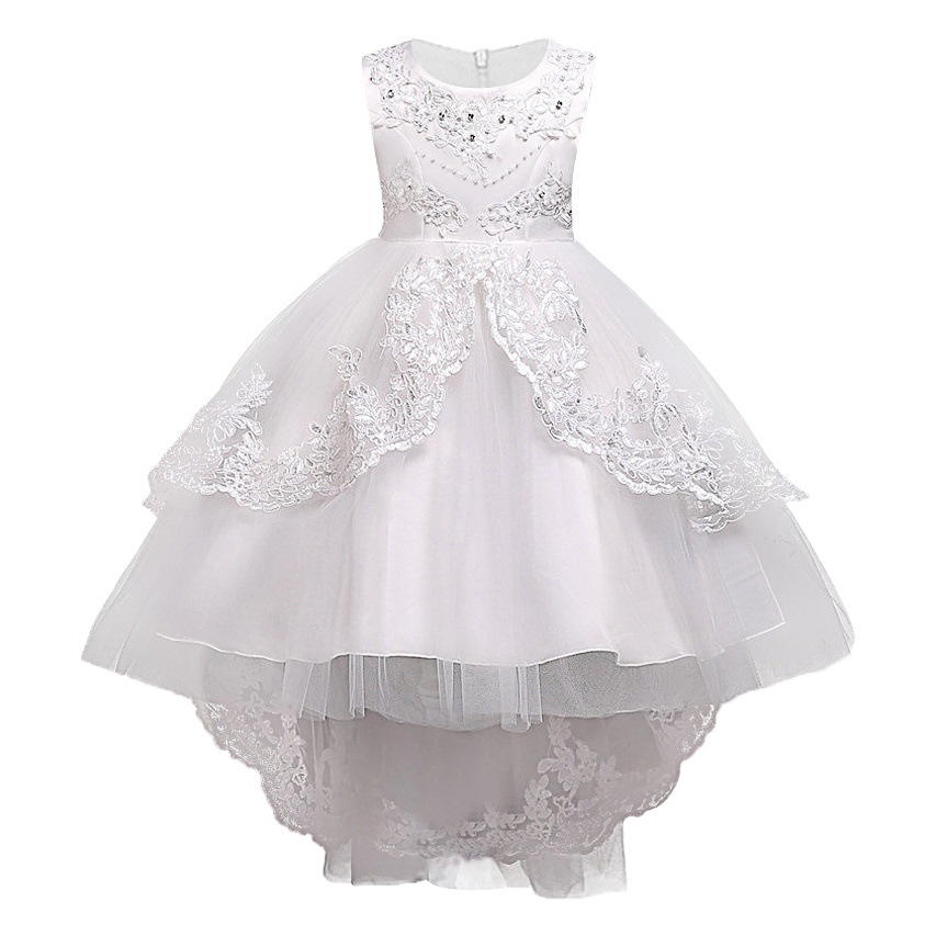 Amazon ropa para niños al por mayor vestido para niños vestido de princesa vestido de encaje bordado Niña de las flores pettiskirt trailing