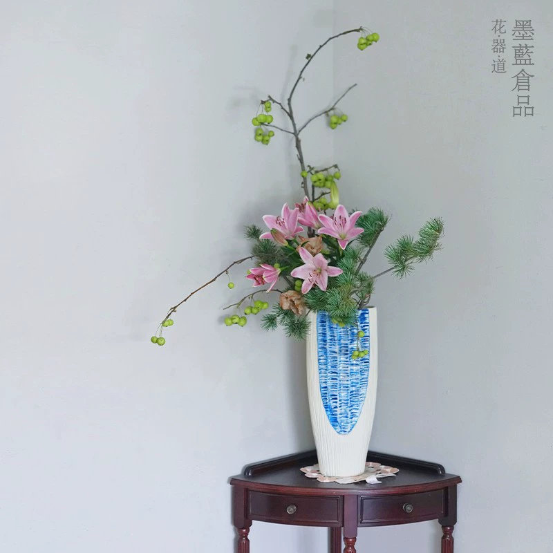 Керамическая подставка для цветов в японском стиле, большой цветок, вертикальный цветок, настольная Цветочная композиция, сочетание цветов с простым краем