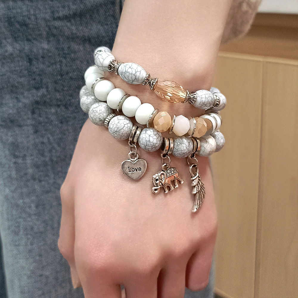 Conjunto De Pulsera De Color De Contraste Con Cuentas De Piedra Natural Gris De Moda display picture 1