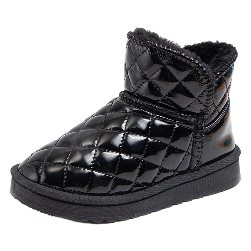 Botas de nieve para niñas zapatos de algodón para niños con forro polar 2022 nuevos Otoño e Invierno de cuero impermeable Botas cortas para niños botas de algodón cálido image 1