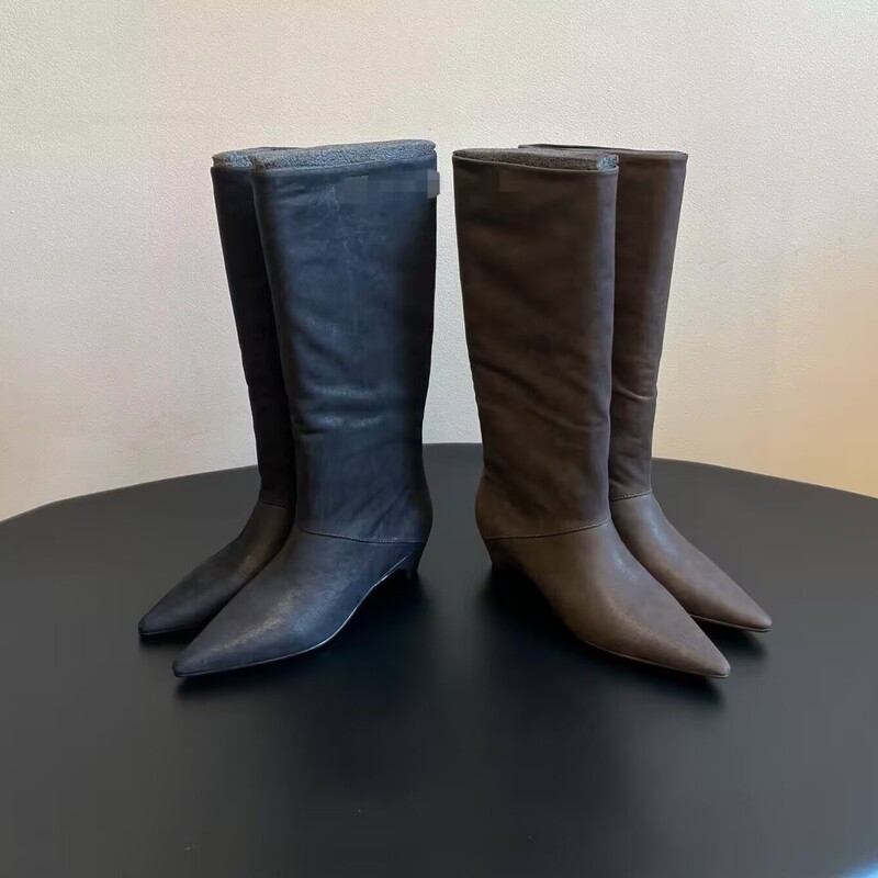 26 new models of simple retro pointed-toe cowhide cat-heel high-heeled knee-high boots with a high-end and stylish fashion vibe 26 new models of simple retro pointed-toe cowhide cat-heel high-heeled knee-high boots with a high-end and stylish fashion vibe