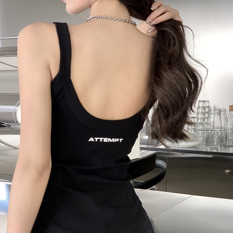Hong Kong-style Spice Girl Big Exusive Back Camisole Versatile with Chest Pad One-piece Inner Pure Spicy Bottoming Top for Women