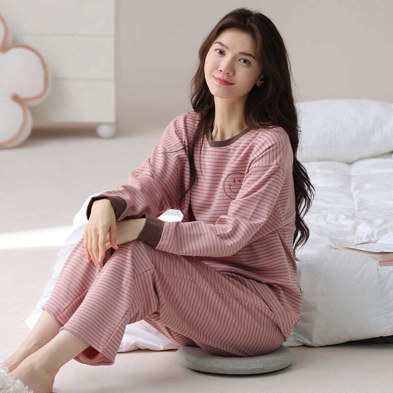 Cross-border Plus Size Pajamas Women's Spring and Autumn Outer Wear Loose Long-sleeved Cute Pajamas Women's Autumn and Winter Casual Home Clothes