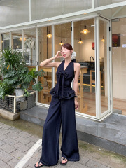 纯欲辣妹蝴蝶结挂脖牛仔背心2025夏季新款修身显瘦百搭上衣女ins