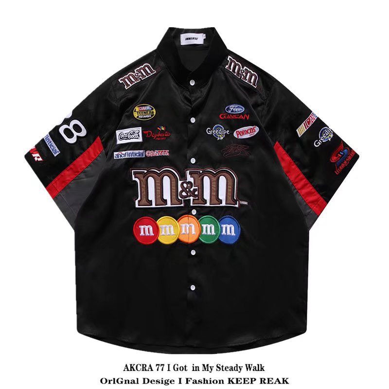 Camiseta de manga corta bordada con elementos de ropa de carreras retro de la calle de verano