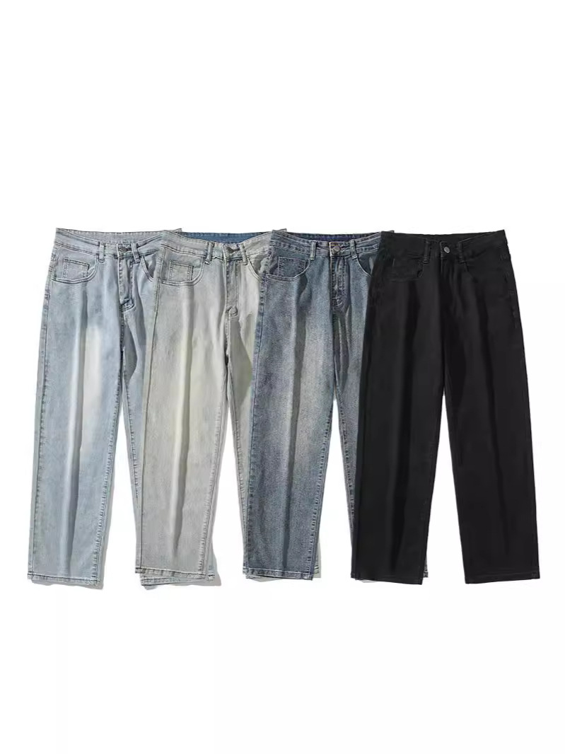 LKTM Men's Wear # Pantalones vaqueros elásticos lavados y viejos teñidos de barro amarillo para hombres, pantalones rectos de la calle principal de la marca de moda del verano para hombres