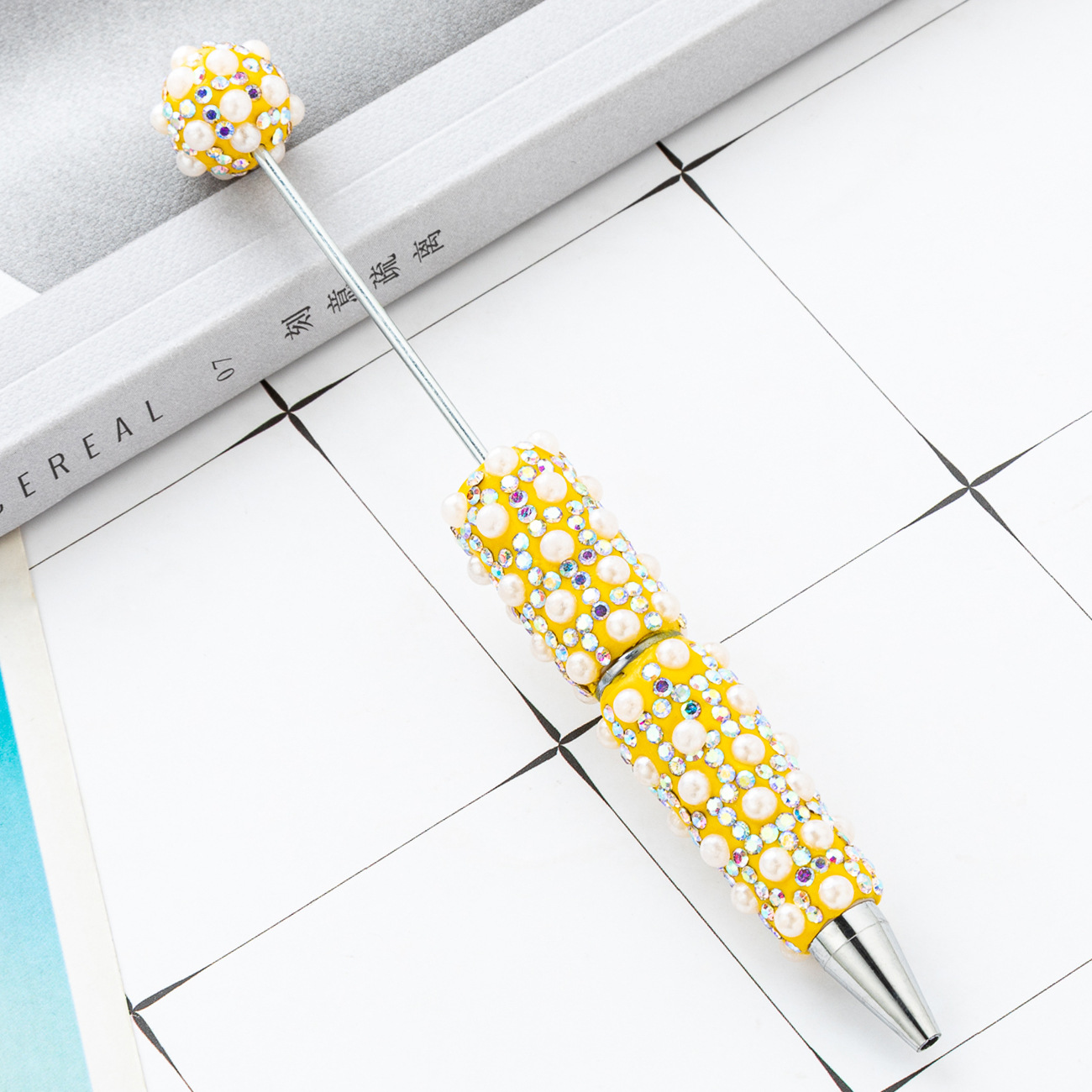 Bolígrafo con cuentas de perlas lleno de diamantes de bricolaje, bolígrafo con cuentas de perlas de diamantes pegados a mano, bolígrafo con cuentas de plástico multicolor