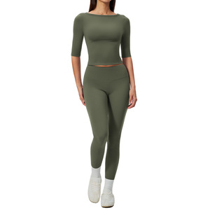 AYM042504 Mid-Sleeve Tight T-Shirt High-Waist Butt-Lifting Yoga Set Aoyema wholesale
