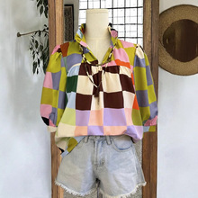 新款欧美跨境亚马逊速卖通印花V领中袖女装上衣