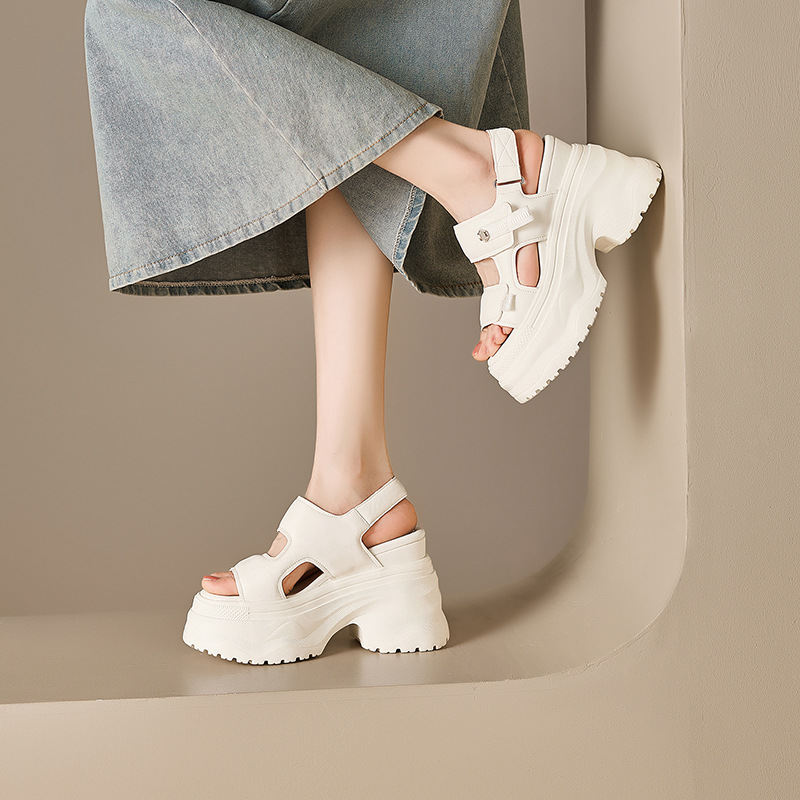 Sandal nữ đế xuồng cao gót 12 cm mũi hở phong cách La Mã — màu đen, màu trắng ngà