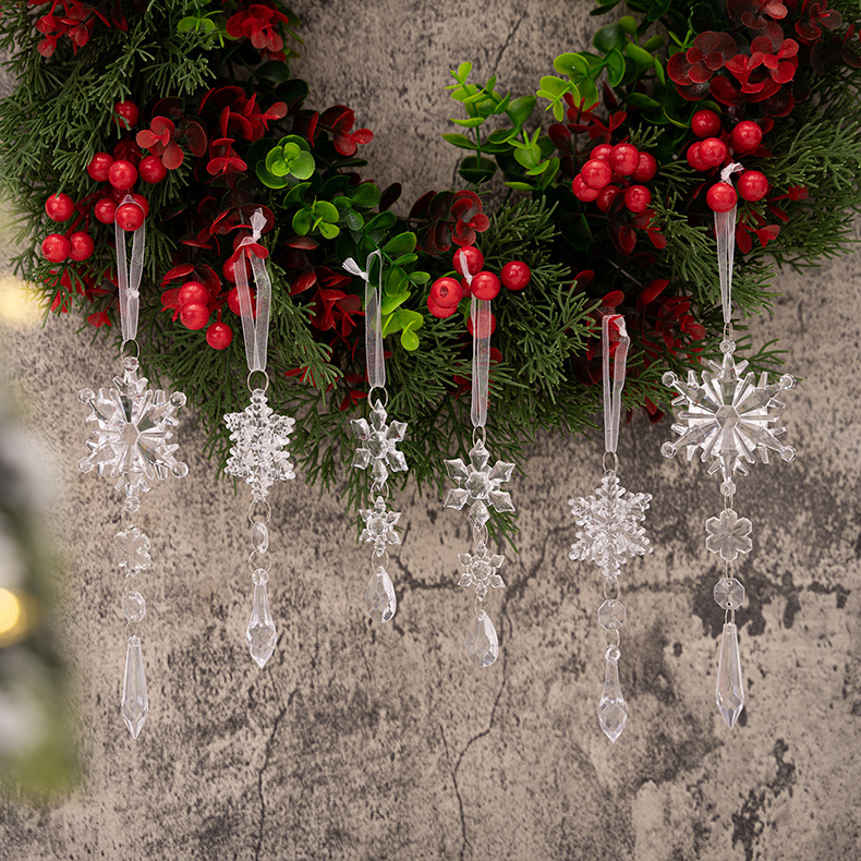 6 STÜCKE weihnachtsdekoration liefert kreative Weihnachten acryl schneeflocke anhänger weihnachtsbaum anhänger eis simulation schneeflocke_voghion.com