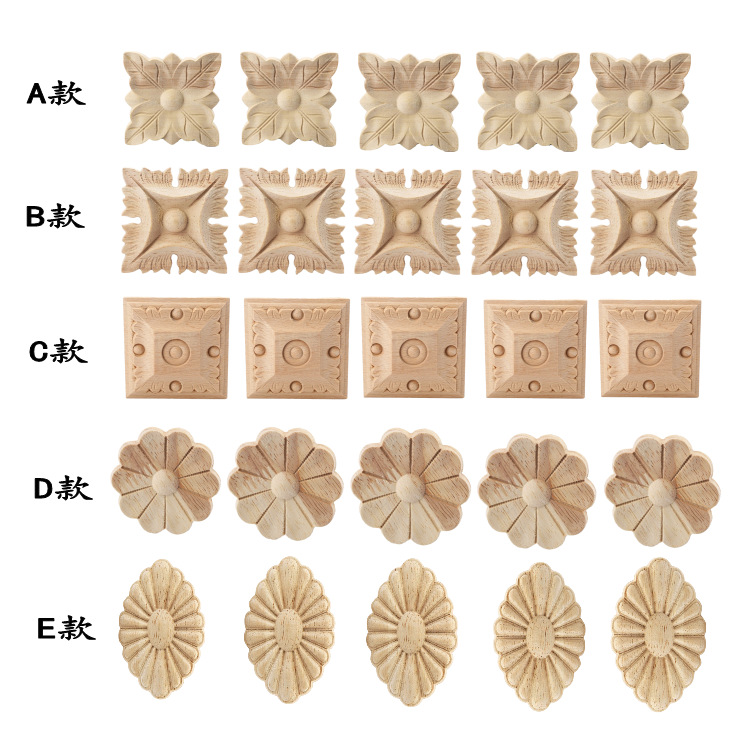 Door Bed Table Decorative Square Sticker Rubber Wood Carved Flower Sheet Dongyang Wood Carving European Style Decoration Multiple Sizes