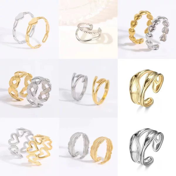Cross-border oil pressure titanium steel branch ring cold wind personality opening adjustable Forest branch love feather ring