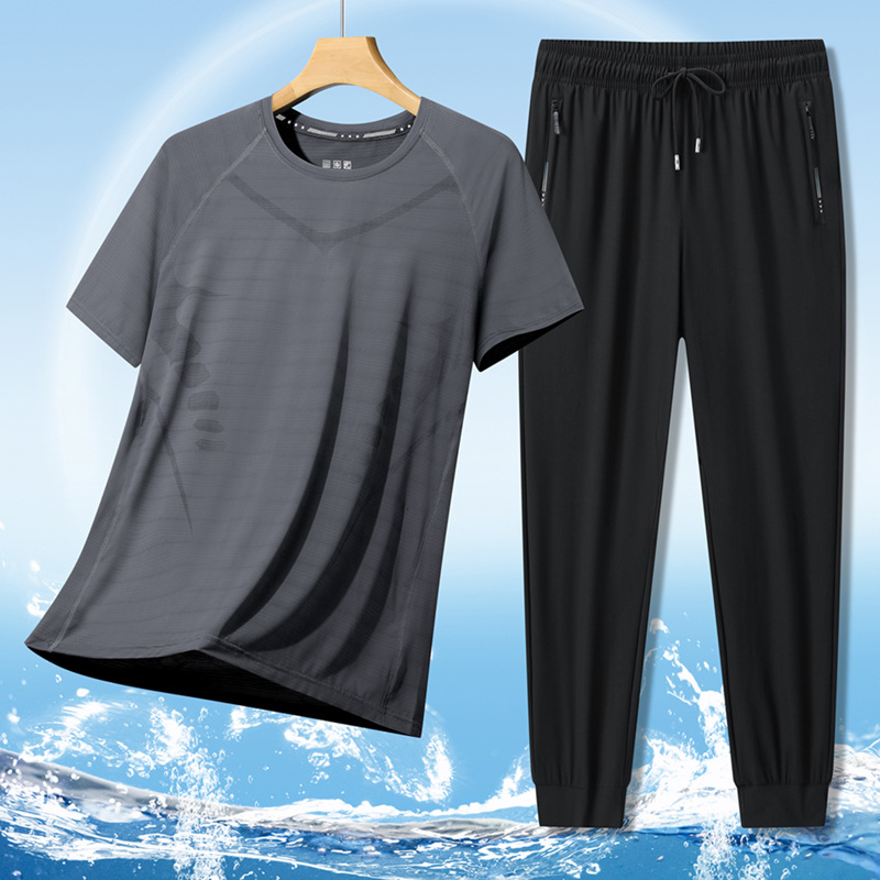 Super tamaño de hielo para hombres verano delgado cuello redondo de manga corta para hombres acondicionamiento rápido seco para correr moda
