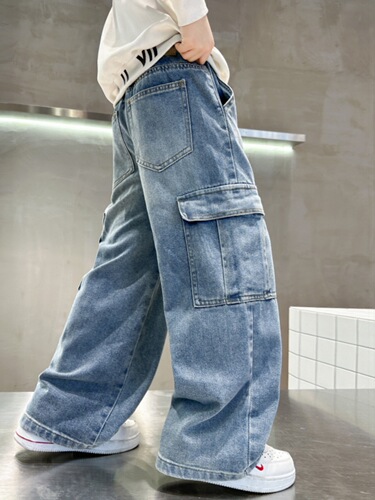 Boys 'jeans spring and autumn 2025 new Zhongda children's autumn overalls boys autumn casual pants trend