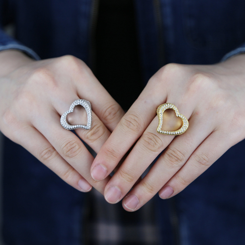 5, 9 Ring Size 1 Piece Quantity Party Occasion Copper Material Hip-hop Heart Shape Copper Inlay Zircon Rings